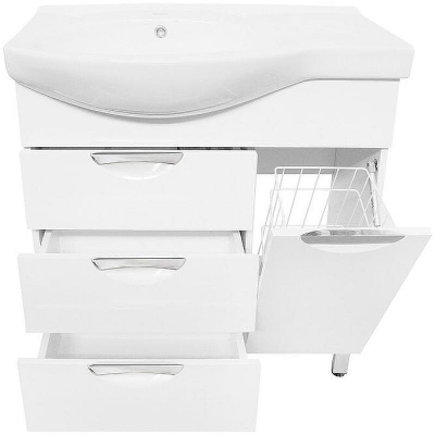 Тумба под раковину Style Line Жасмин 82 R ЛС-00000527 с бельевой корзиной Белая
