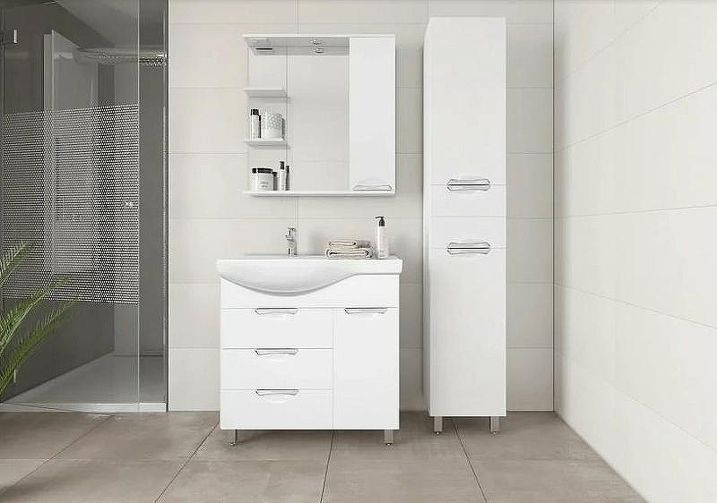 Тумба под раковину Style Line Жасмин 82 R ЛС-00000527 с бельевой корзиной Белая, купить, цена, заказать, магазин, доставка, скидка, промокод, купить, цена, заказать, магазин, доставка, скидка, промокод