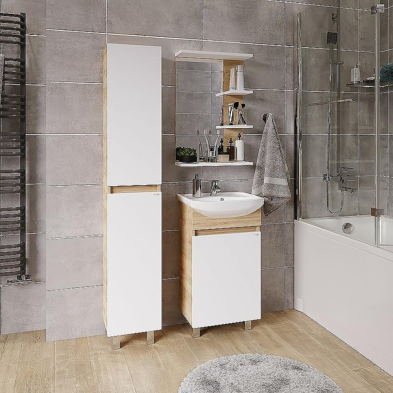 Тумба под раковину Grossman Поло 50 105004 Дуб сонома светлый Белая глянцевая, купить, цена, заказать, магазин, доставка, скидка, промокод, купить, цена, заказать, магазин, доставка, скидка, промокод