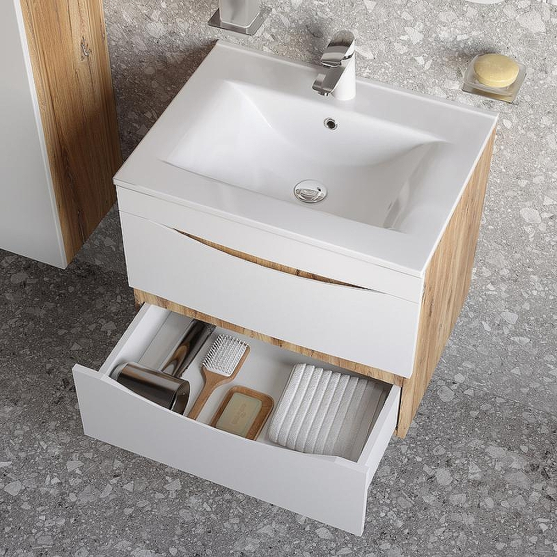 Тумба с раковиной Iddis Cloud 60 CLO60Y0i95K подвесная Белая матовая Дуб золотистый, купить, цена, заказать, магазин, доставка, скидка, промокод, купить, цена, заказать, магазин, доставка, скидка, промокод