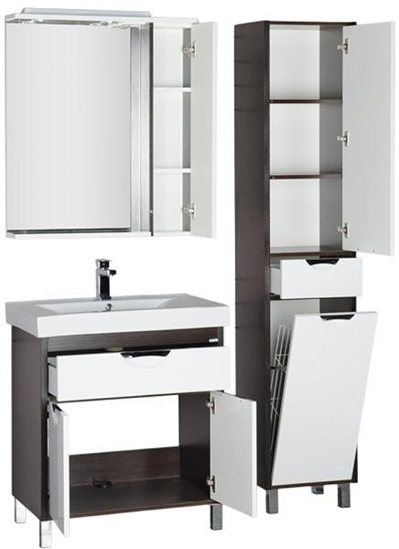 Зеркало со шкафом Aquanet Гретта 90 R 173993 с подсветкой Венге Белое, купить, цена, заказать, магазин, доставка, скидка, промокод, купить, цена, заказать, магазин, доставка, скидка, промокод