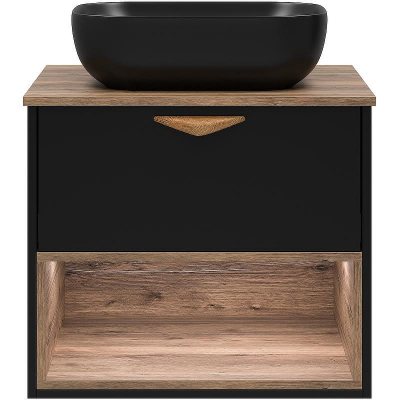 Тумба под раковину Brevita Bergen 60 BER-07060-19-02-1Я подвесная Черная матовая Дуб Галифакс олово