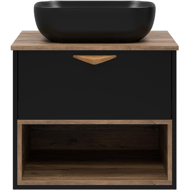 Тумба под раковину Brevita Bergen 60 BER-07060-19-02-1Я подвесная Черная матовая Дуб Галифакс олово, купить, цена, заказать, магазин, доставка, скидка, промокод, купить, цена, заказать, магазин, доставка, скидка, промокод