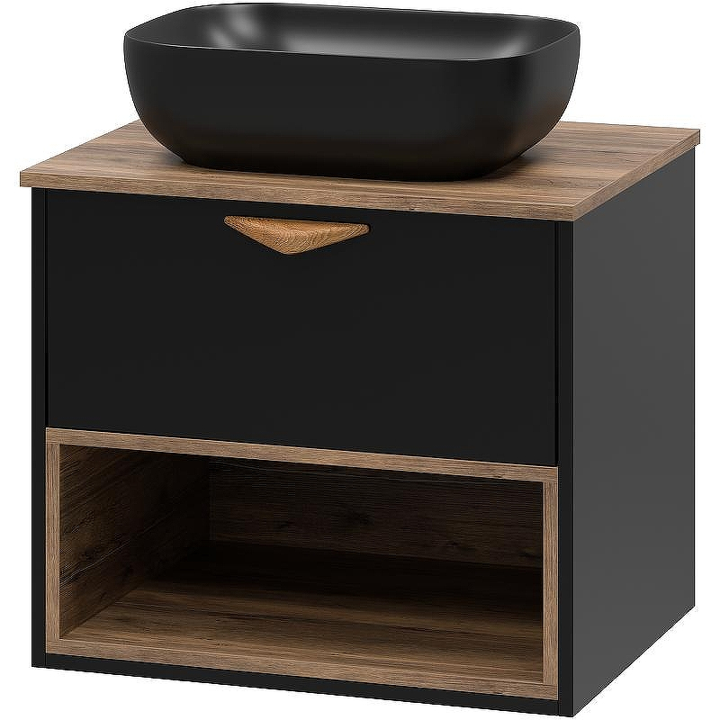 Тумба под раковину Brevita Bergen 60 BER-07060-19-02-1Я подвесная Черная матовая Дуб Галифакс олово, купить, цена, заказать, магазин, доставка, скидка, промокод, купить, цена, заказать, магазин, доставка, скидка, промокод
