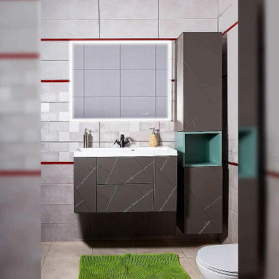 Тумба под раковину Бриклаер Кристалл 90 4627125414541 подвесная Софт Графит Ясень Анкор темный