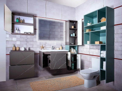 Тумба под раковину Бриклаер Кристалл 90 4627125414541 подвесная Софт Графит Ясень Анкор темный