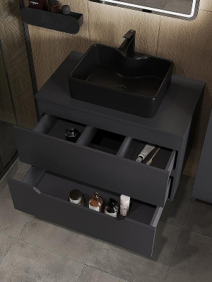 Тумба с раковиной Orange Line 80 Li-80TugMDF+B01-475MB подвесная Графит матовый