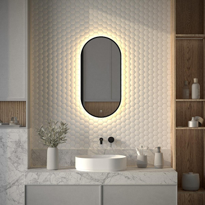 Зеркало Defesto Aura 40х80 DF 2932 с подсветкой 20W-3000K/Без выключателя/Теплый белый свет/Черная рама