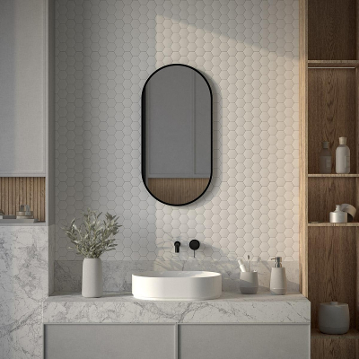 Зеркало Defesto Aura 40х80 DF 2932 с подсветкой 20W-3000K/Без выключателя/Теплый белый свет/Черная рама