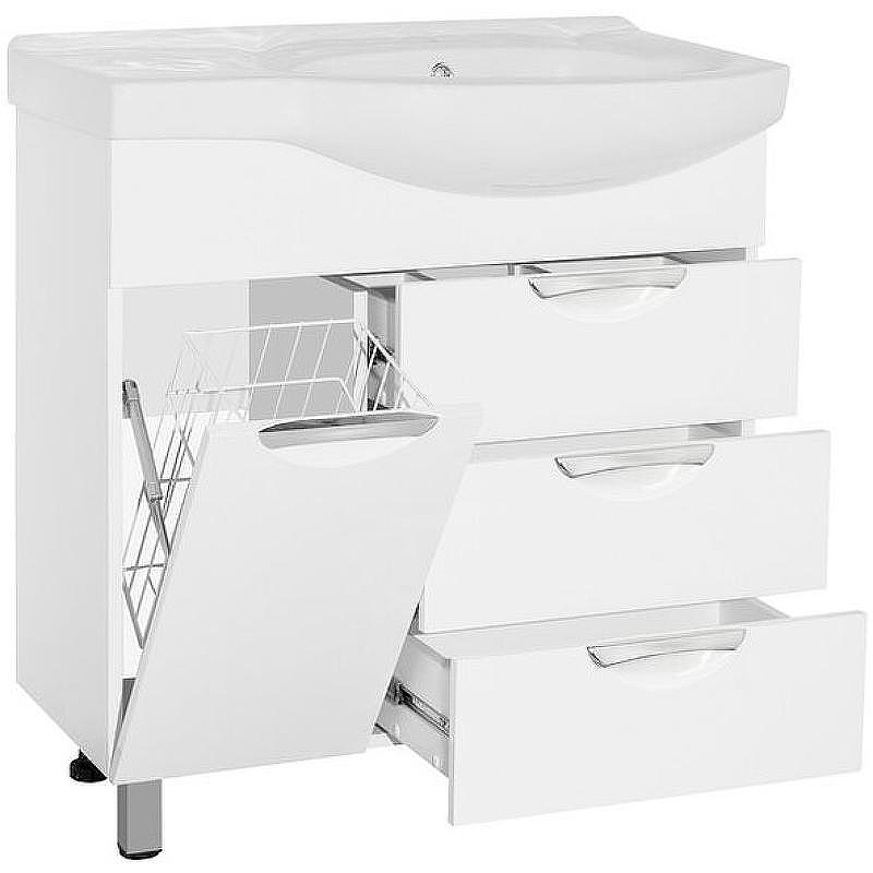 Тумба под раковину Style Line Жасмин 82 L ЛС-00000526 с бельевой корзиной Белая, купить, цена, заказать, магазин, доставка, скидка, промокод, купить, цена, заказать, магазин, доставка, скидка, промокод