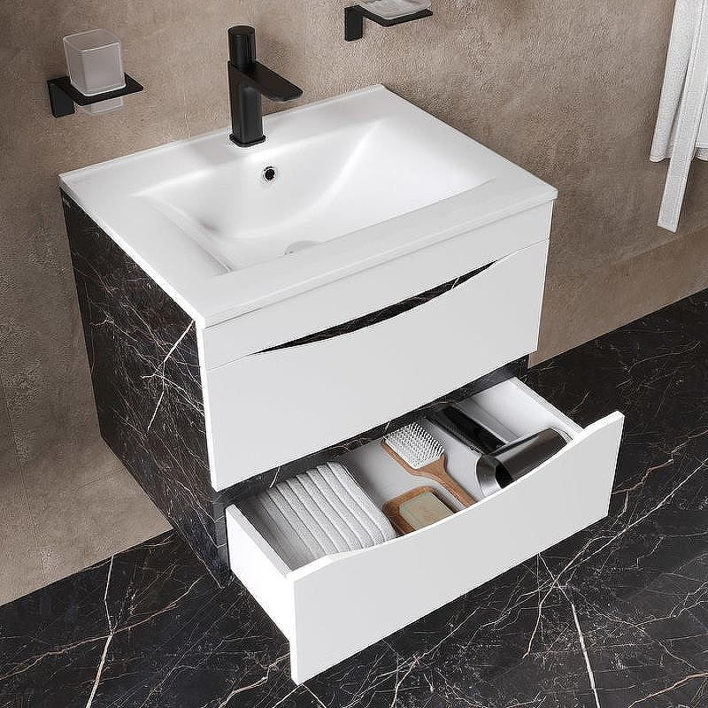 Тумба с раковиной Iddis Cloud 60 CLO60B0i95K подвесная Белая матовая Черный мрамор, купить, цена, заказать, магазин, доставка, скидка, промокод, купить, цена, заказать, магазин, доставка, скидка, промокод