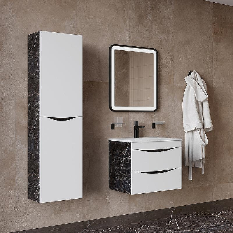 Тумба с раковиной Iddis Cloud 60 CLO60B0i95K подвесная Белая матовая Черный мрамор, купить, цена, заказать, магазин, доставка, скидка, промокод, купить, цена, заказать, магазин, доставка, скидка, промокод