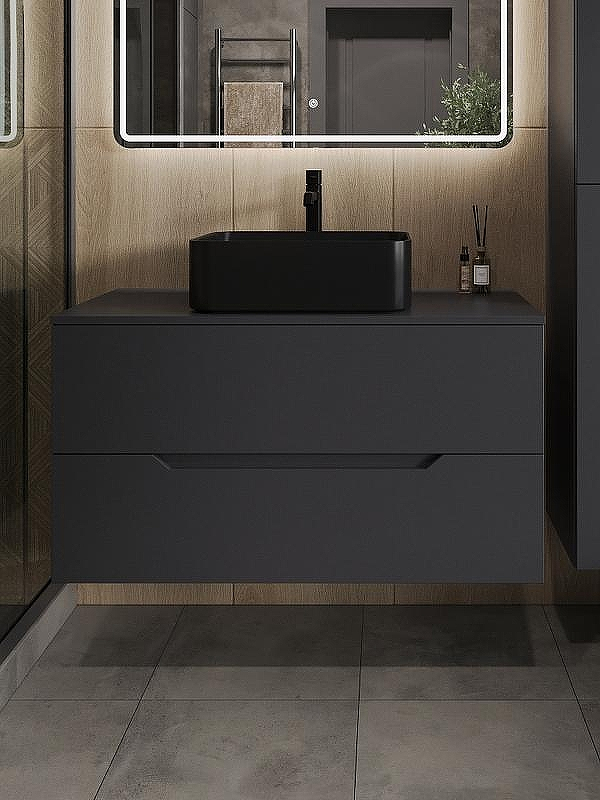 Тумба с раковиной Orange Line 100 Li-100TugMDF+B02-460MB подвесная Графит матовый, купить, цена, заказать, магазин, доставка, скидка, промокод, купить, цена, заказать, магазин, доставка, скидка, промокод