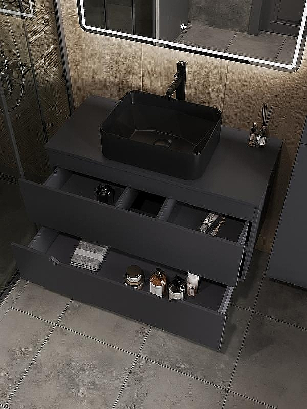 Тумба с раковиной Orange Line 100 Li-100TugMDF+B02-460MB подвесная Графит матовый, купить, цена, заказать, магазин, доставка, скидка, промокод, купить, цена, заказать, магазин, доставка, скидка, промокод