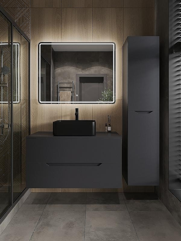 Тумба с раковиной Orange Line 100 Li-100TugMDF+B02-460MB подвесная Графит матовый, купить, цена, заказать, магазин, доставка, скидка, промокод, купить, цена, заказать, магазин, доставка, скидка, промокод