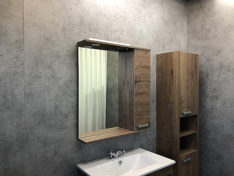Зеркало со шкафом Comforty Марио 75 00-00004159 с подсветкой Дуб темный, купить, цена, заказать, магазин, доставка, скидка, промокод, купить, цена, заказать, магазин, доставка, скидка, промокод