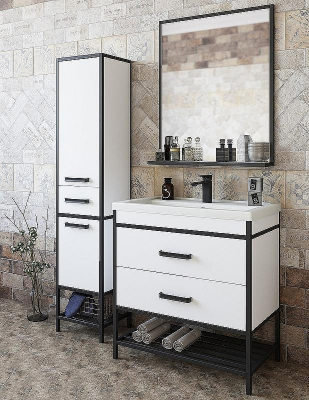 Зеркало Sanflor Норд 80 С04607 Белое матовое Черный муар