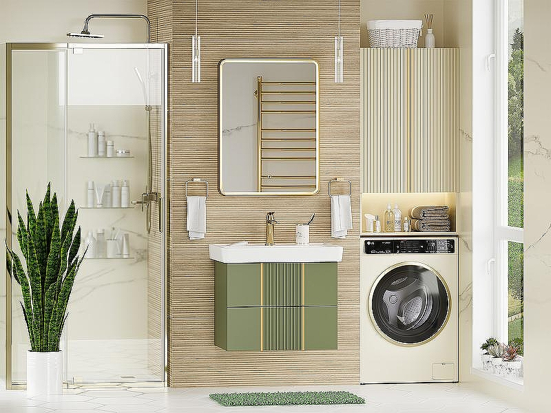 Подвесной шкаф Brevita Vega 60 VEG-08060-031 над стиральной машиной Бежевый матовый Золото, купить, цена, заказать, магазин, доставка, скидка, промокод, купить, цена, заказать, магазин, доставка, скидка, промокод