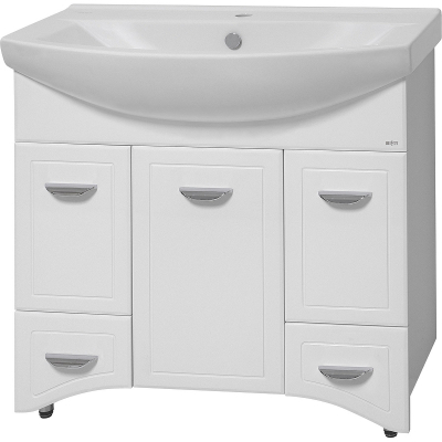 Тумба с раковиной Misty Дрея 85 СО000001500 с бельевой корзиной Белая