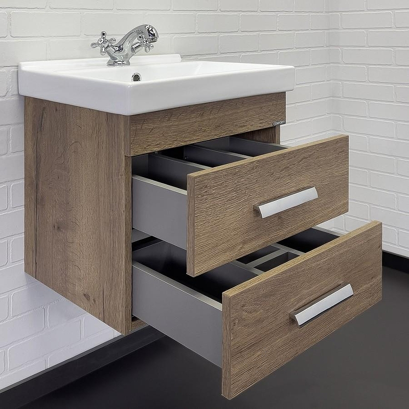 Тумба с раковиной Comforty Никосия 50П 00-00018026 подвесная Дуб темный, купить, цена, заказать, магазин, доставка, скидка, промокод, купить, цена, заказать, магазин, доставка, скидка, промокод