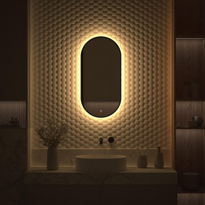 Зеркало Defesto Aura 40х80 DF 2932S с подсветкой 20W-3000K/Сенсорный выключатель/Теплый белый свет/Черная рама