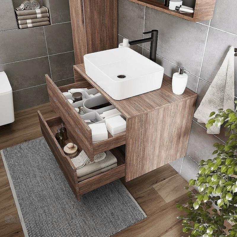 Тумба под раковину Grossman Лайф 80 108015 подвесная Винтажное дерево темное Графит, купить, цена, заказать, магазин, доставка, скидка, промокод, купить, цена, заказать, магазин, доставка, скидка, промокод