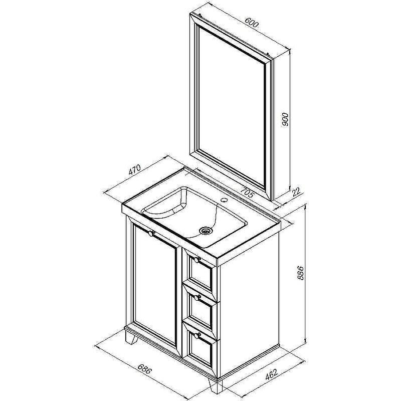 Тумба под раковину Aquanet Амели 70 261988 Белая матовая, купить, цена, заказать, магазин, доставка, скидка, промокод, купить, цена, заказать, магазин, доставка, скидка, промокод