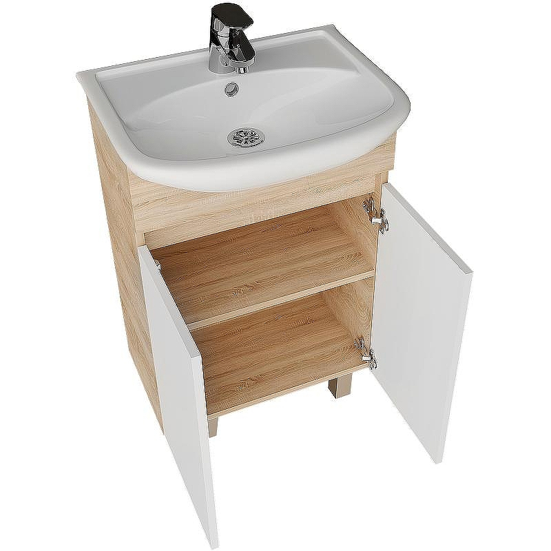 Тумба под раковину Grossman Поло 55 105501 Дуб сонома светлый Белая глянцевая, купить, цена, заказать, магазин, доставка, скидка, промокод, купить, цена, заказать, магазин, доставка, скидка, промокод