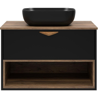 Тумба под раковину Brevita Bergen 80 BER-07080-19-02-1Я подвесная Черная матовая Дуб Галифакс олово