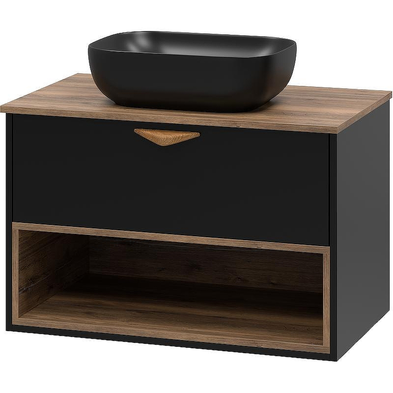 Тумба под раковину Brevita Bergen 80 BER-07080-19-02-1Я подвесная Черная матовая Дуб Галифакс олово, купить, цена, заказать, магазин, доставка, скидка, промокод, купить, цена, заказать, магазин, доставка, скидка, промокод