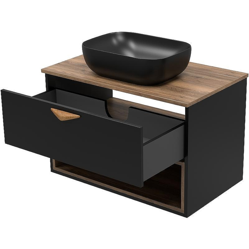 Тумба под раковину Brevita Bergen 80 BER-07080-19-02-1Я подвесная Черная матовая Дуб Галифакс олово, купить, цена, заказать, магазин, доставка, скидка, промокод, купить, цена, заказать, магазин, доставка, скидка, промокод