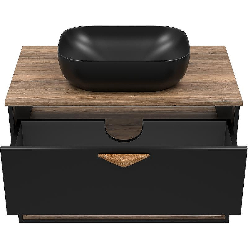 Тумба под раковину Brevita Bergen 80 BER-07080-19-02-1Я подвесная Черная матовая Дуб Галифакс олово, купить, цена, заказать, магазин, доставка, скидка, промокод, купить, цена, заказать, магазин, доставка, скидка, промокод