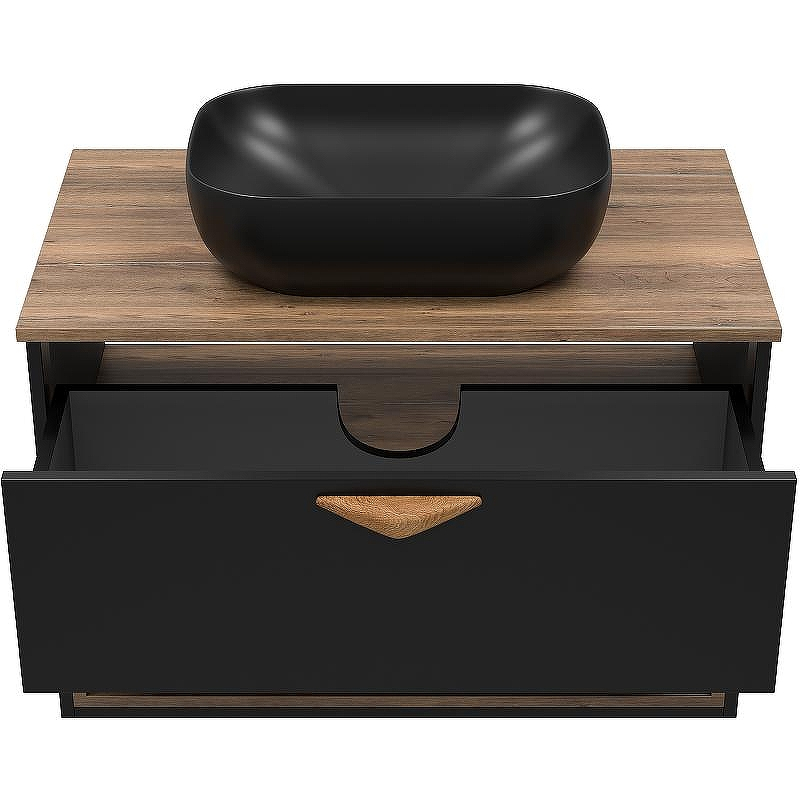 Тумба под раковину Brevita Bergen 80 BER-07080-19-02-1Я подвесная Черная матовая Дуб Галифакс олово, купить, цена, заказать, магазин, доставка, скидка, промокод, купить, цена, заказать, магазин, доставка, скидка, промокод