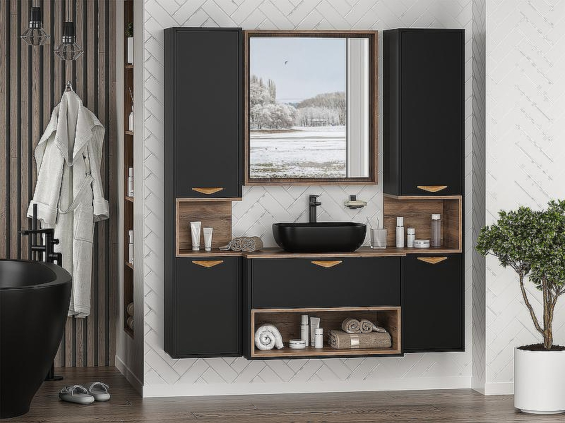 Тумба под раковину Brevita Bergen 80 BER-07080-19-02-1Я подвесная Черная матовая Дуб Галифакс олово, купить, цена, заказать, магазин, доставка, скидка, промокод, купить, цена, заказать, магазин, доставка, скидка, промокод