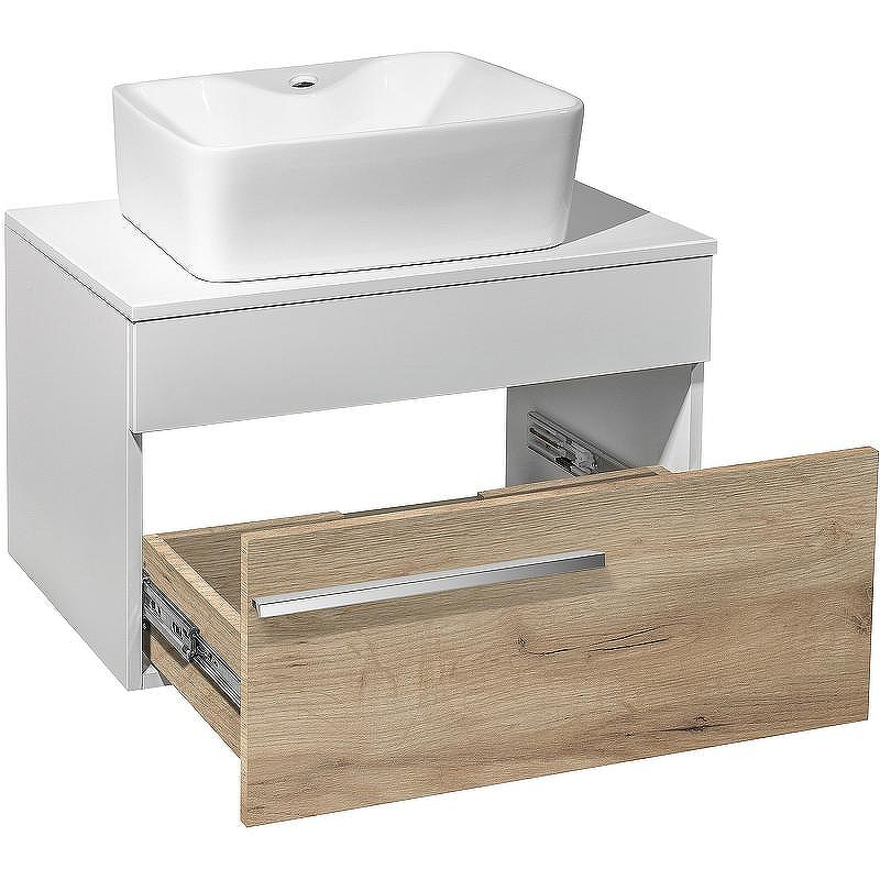 Тумба под раковину Runo Вудлайн 65 00-00001342 подвесная Белая Крафтовый дуб, купить, цена, заказать, магазин, доставка, скидка, промокод, купить, цена, заказать, магазин, доставка, скидка, промокод