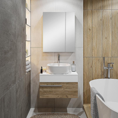 Тумба под раковину Runo Вудлайн 65 00-00001342 подвесная Белая Крафтовый дуб