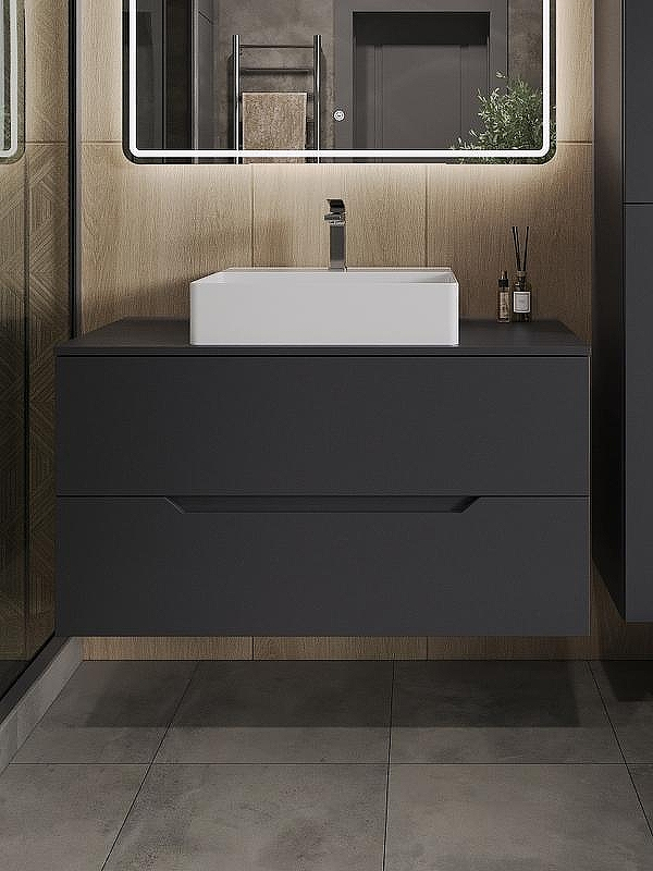 Тумба с раковиной Orange Line 100 Li-100TugMDF+B04-500W подвесная Графит матовый, купить, цена, заказать, магазин, доставка, скидка, промокод, купить, цена, заказать, магазин, доставка, скидка, промокод