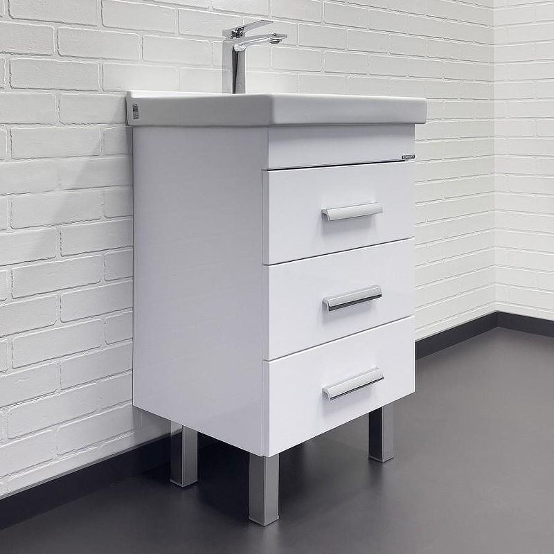 Тумба с раковиной Comforty Никосия 50Н 00-00018023 Белый глянец, купить, цена, заказать, магазин, доставка, скидка, промокод, купить, цена, заказать, магазин, доставка, скидка, промокод