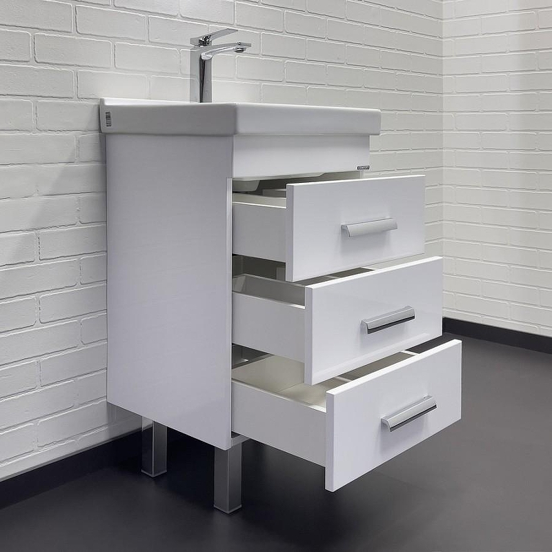 Тумба с раковиной Comforty Никосия 50Н 00-00018023 Белый глянец, купить, цена, заказать, магазин, доставка, скидка, промокод, купить, цена, заказать, магазин, доставка, скидка, промокод