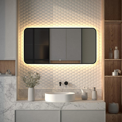 Зеркало Defesto Aura 120х60 DF 2978SH с подсветкой 34W-3000K/Сенсорный выключатель/Теплый белый свет/Черная рама