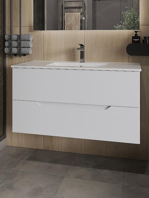 Тумба с раковиной Orange Line 100 Li-100Tuw+Ra подвесная Белая матовая, купить, цена, заказать, магазин, доставка, скидка, промокод, купить, цена, заказать, магазин, доставка, скидка, промокод