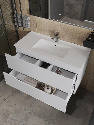 Тумба с раковиной Orange Line 100 Li-100Tuw+Ra подвесная Белая матовая