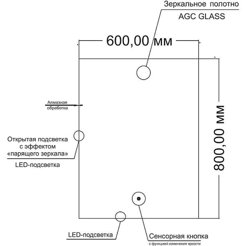 Зеркало Orange Quadrо 60 OQ-60ZE с подсветкой с сенсорным выключателем, купить, цена, заказать, магазин, доставка, скидка, промокод, купить, цена, заказать, магазин, доставка, скидка, промокод