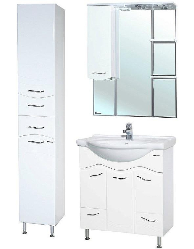 Зеркало со шкафом Bellezza Мари 85 L 4612914002016 с подсветкой Белое, купить, цена, заказать, магазин, доставка, скидка, промокод, купить, цена, заказать, магазин, доставка, скидка, промокод