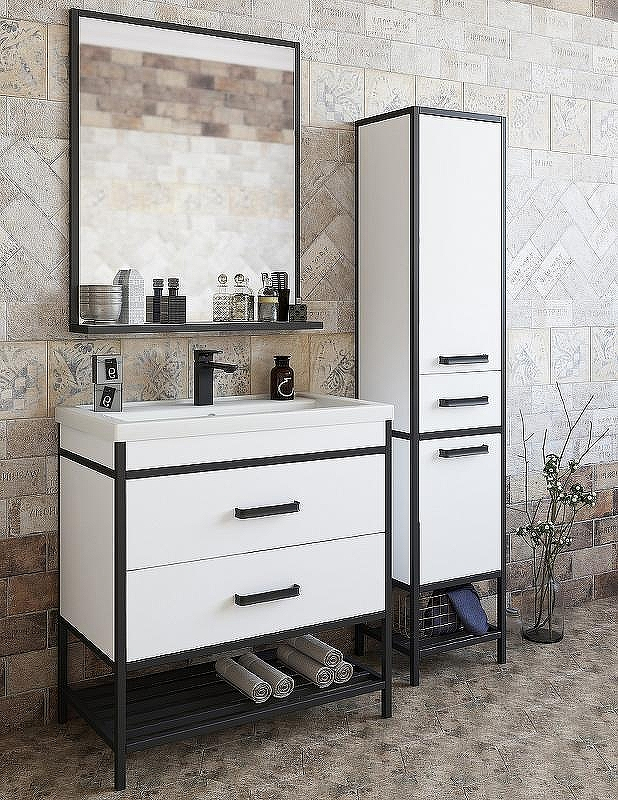 Шкаф пенал Sanflor Норд 35 R С04608 Белый матовый Черный, купить, цена, заказать, магазин, доставка, скидка, промокод, купить, цена, заказать, магазин, доставка, скидка, промокод