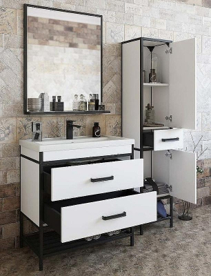 Шкаф пенал Sanflor Норд 35 R С04608 Белый матовый Черный