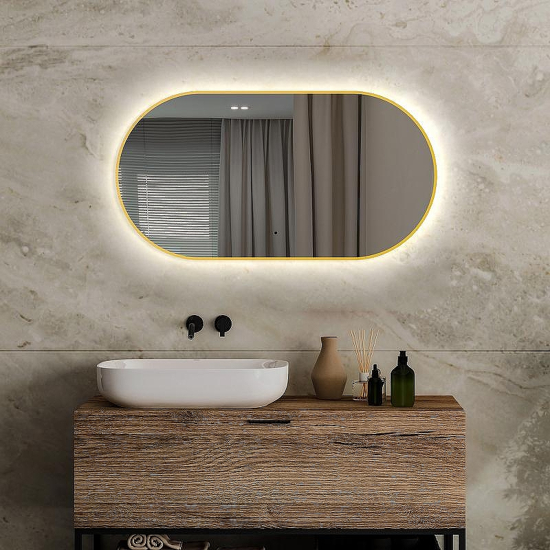 Зеркало Abber Kontur 55 AG6304SCG с подсветкой Золото с бесконтактным выключателем и диммером, купить, цена, заказать, магазин, доставка, скидка, промокод, купить, цена, заказать, магазин, доставка, скидка, промокод