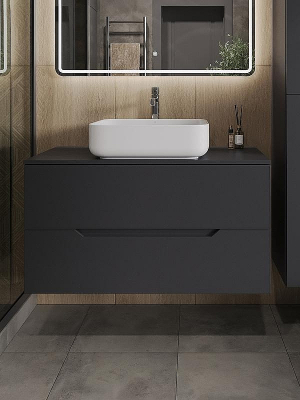 Тумба с раковиной Orange Line 100 Li-100TugMDF+B05-500W подвесная Графит матовый