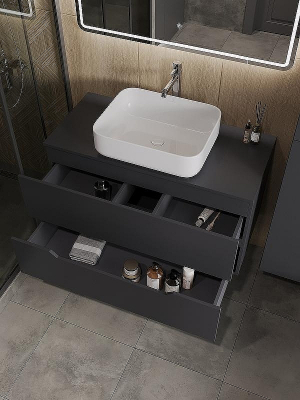 Тумба с раковиной Orange Line 100 Li-100TugMDF+B05-500W подвесная Графит матовый