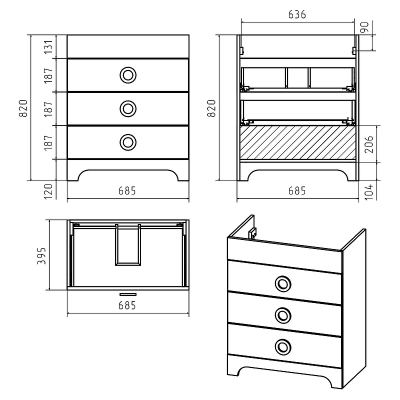 Тумба с раковиной Misty Лейла 70 УТ000011403 Белая